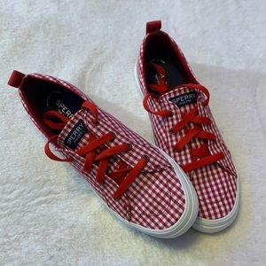 gingham red top siders